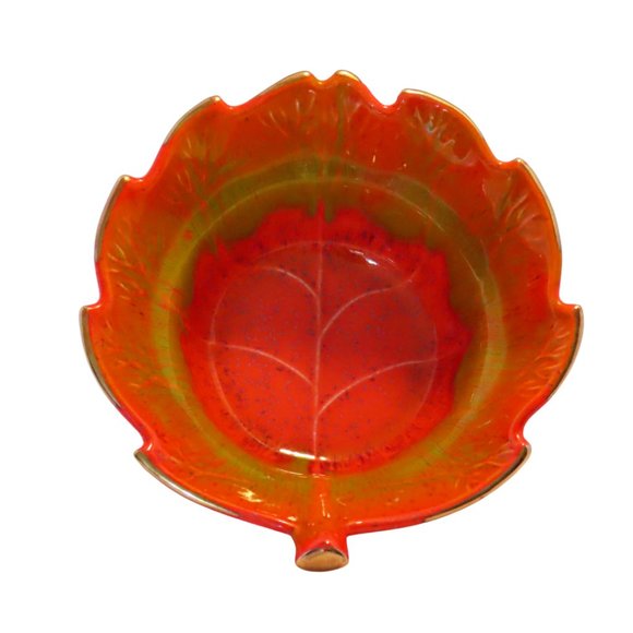 Vintage California Ceramic Pottery Leaf Bowl - Fall Colours and Swirls - Orange - Picture 5 of 5